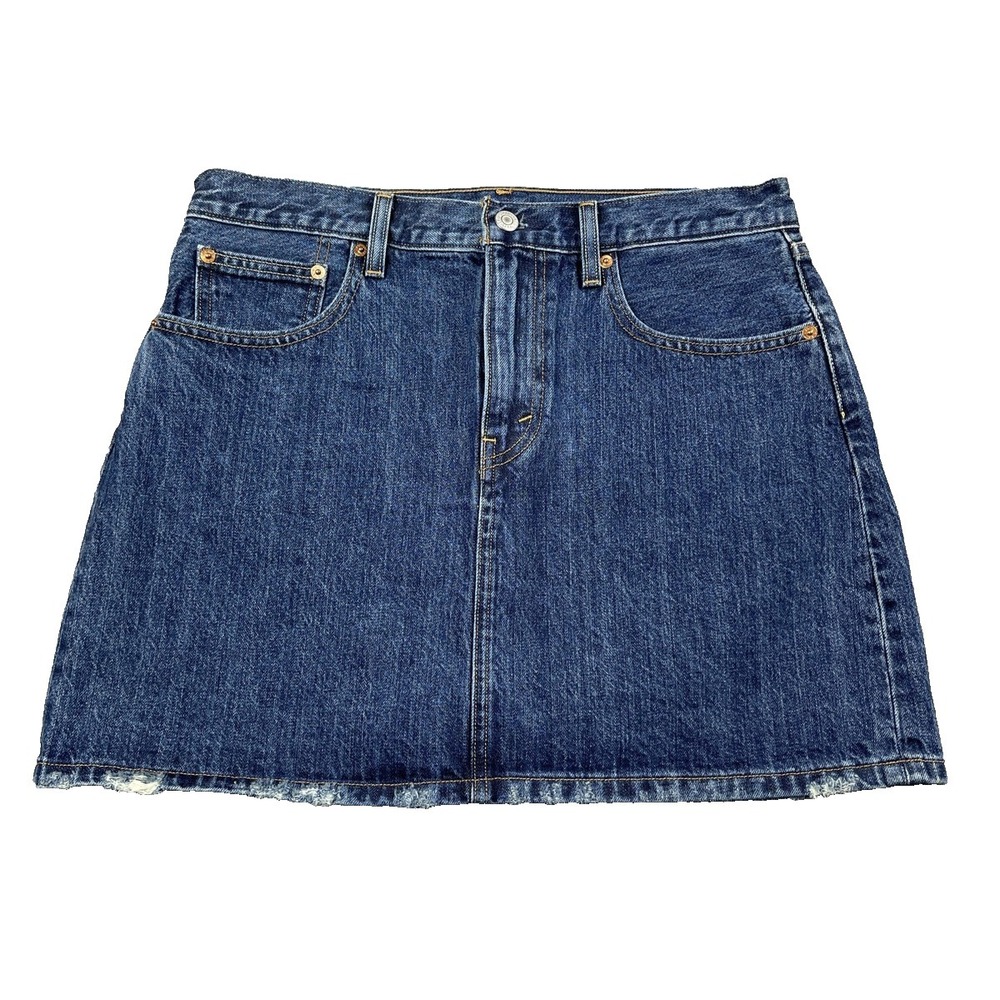 Levis Denim Skirt Womens 30 Blue Jean Mini Raw Hem Distressed Casual Classic